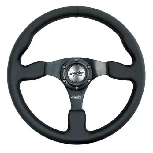 Volante universale in Eco-pelle nera e razze in alluminio satinato