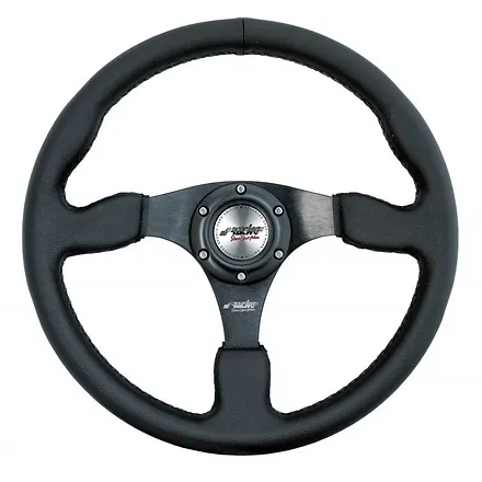 Volante universale in Eco-pelle nera e razze in alluminio satinato